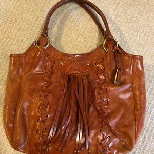 Frye Layla Cognac Italian Leather Braided LargeShoulder Bag